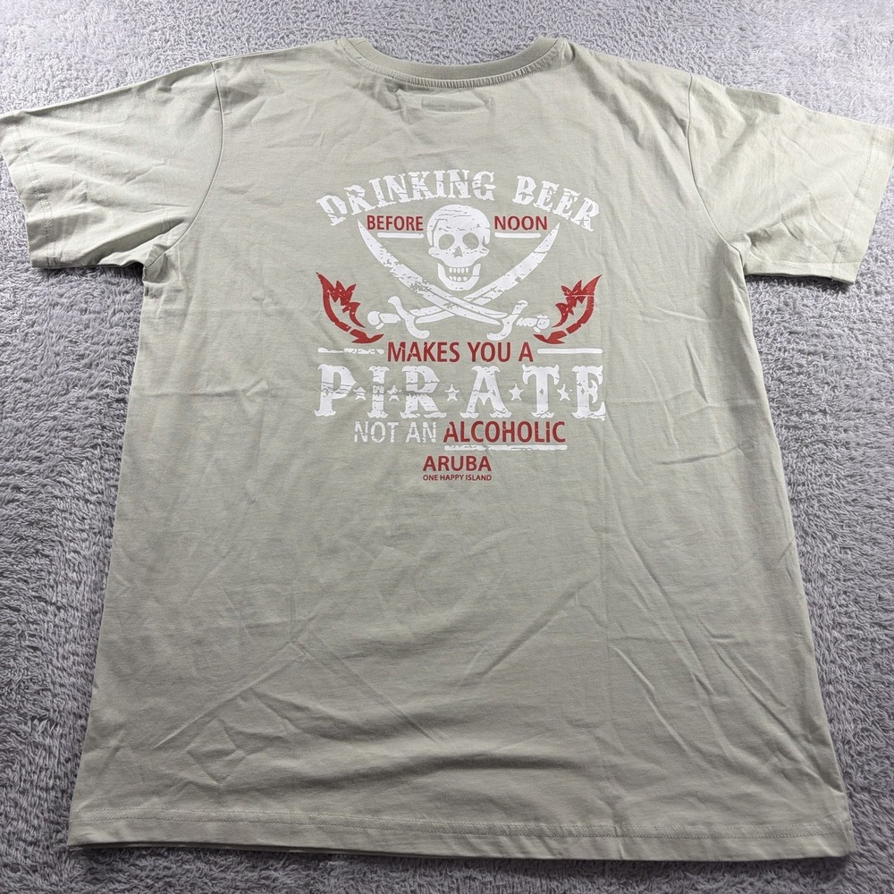 Destination Pirate‎ Beer Graphic T Shirt Mens XL Sage Green Double Sided Aruba